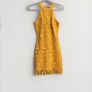 Lulus Yellow Love Poem Floral Lace‎ Crochet Mini Dress Size Small Bohemian Fairy